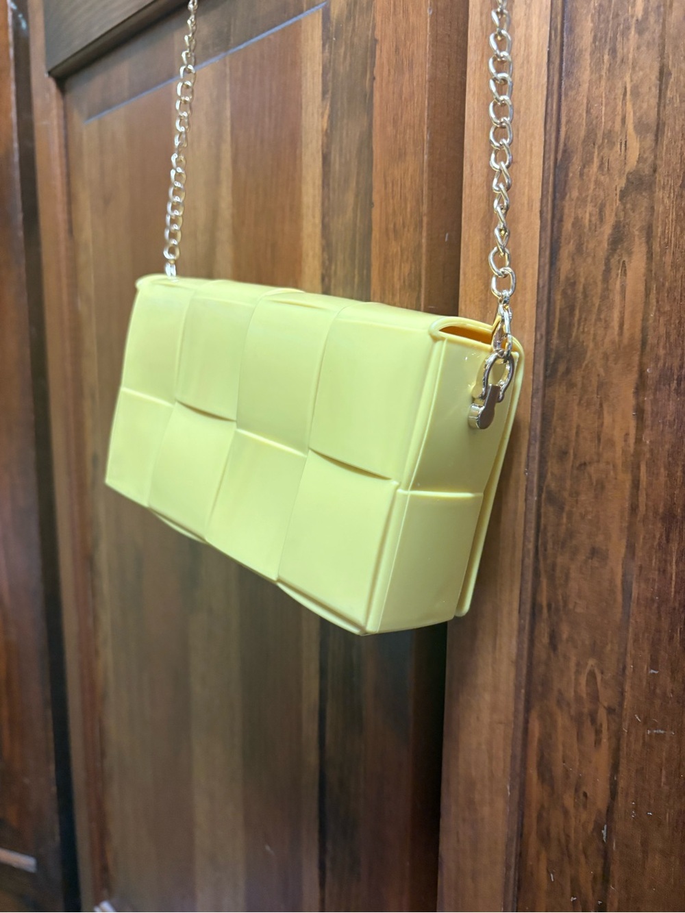 Yellow Woven-Style Chain Strap Crossbody Bag